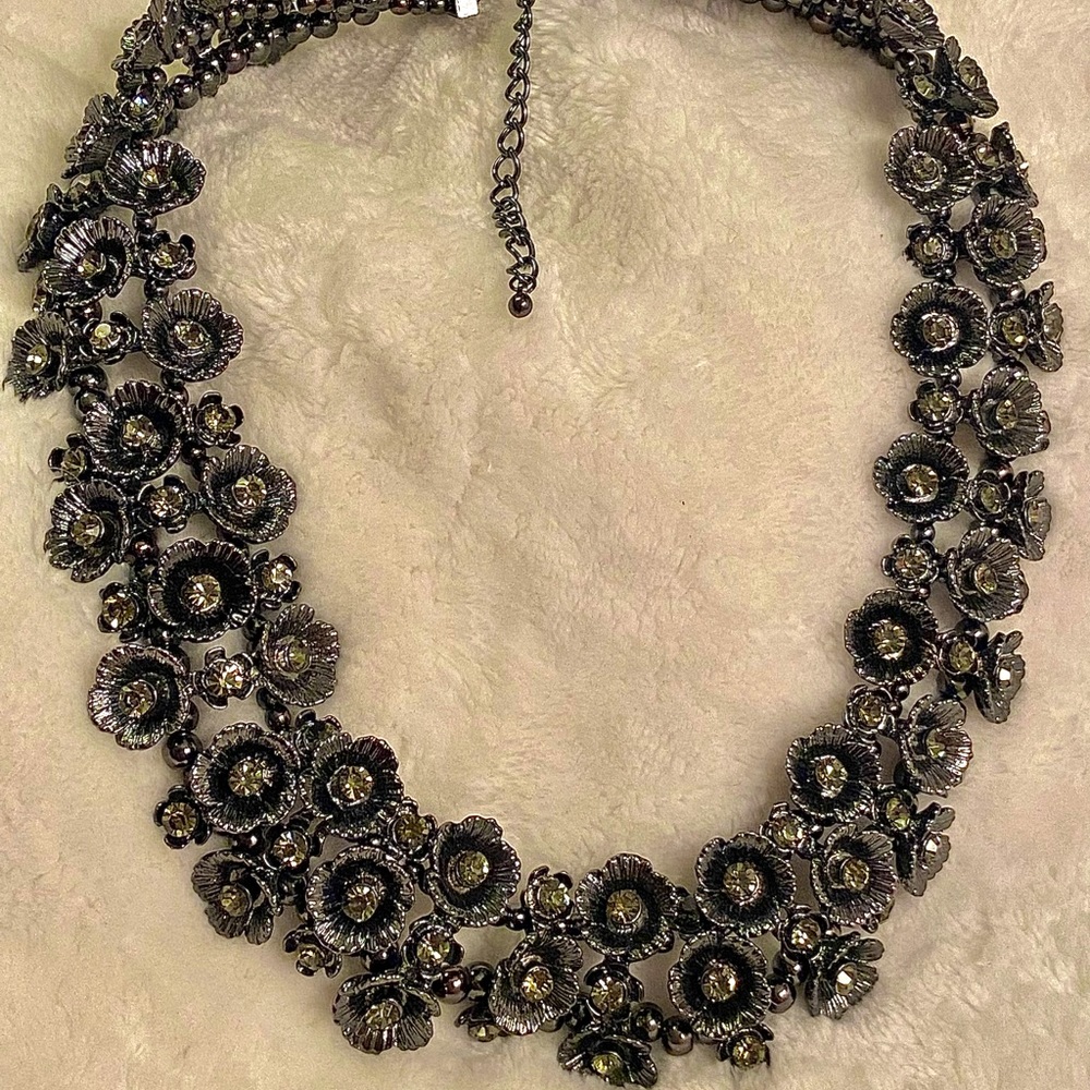 Flower Statement Necklace in a Gunmetal Finish